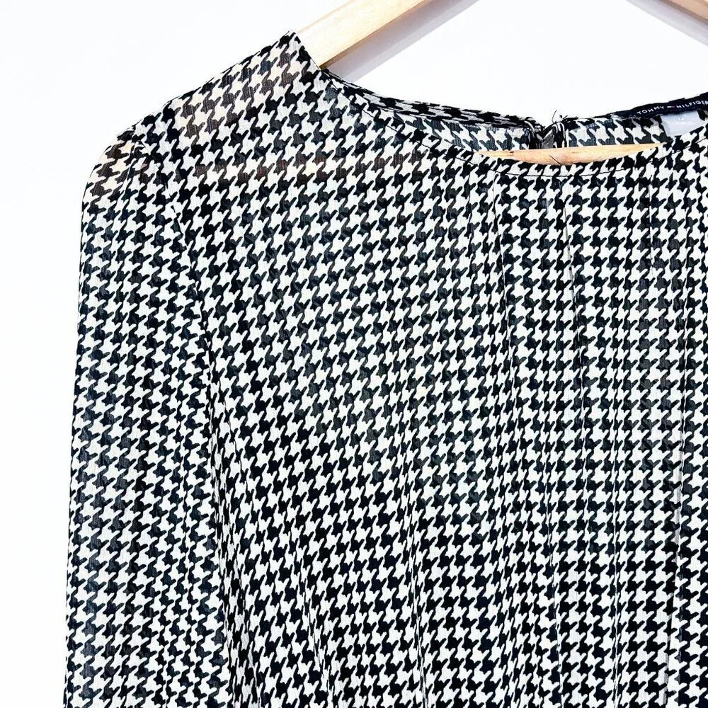 TOMMY HILFIGER Houndstooth Midi Dress NWT Long Sleeve Size 14 - Picture 3 of 10